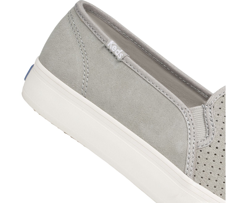 Slip Ons Keds Femme Grise - Double Decker Perf Suede - 859-KHIZVJ